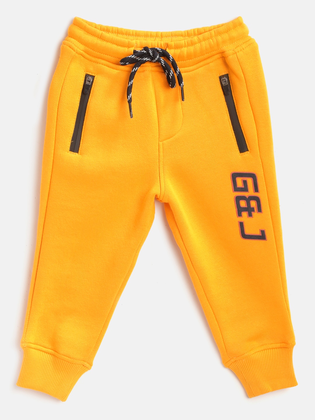 

Gini and Jony Boys Yellow Solid Fleece Lined Knitted Pure Cotton Joggers