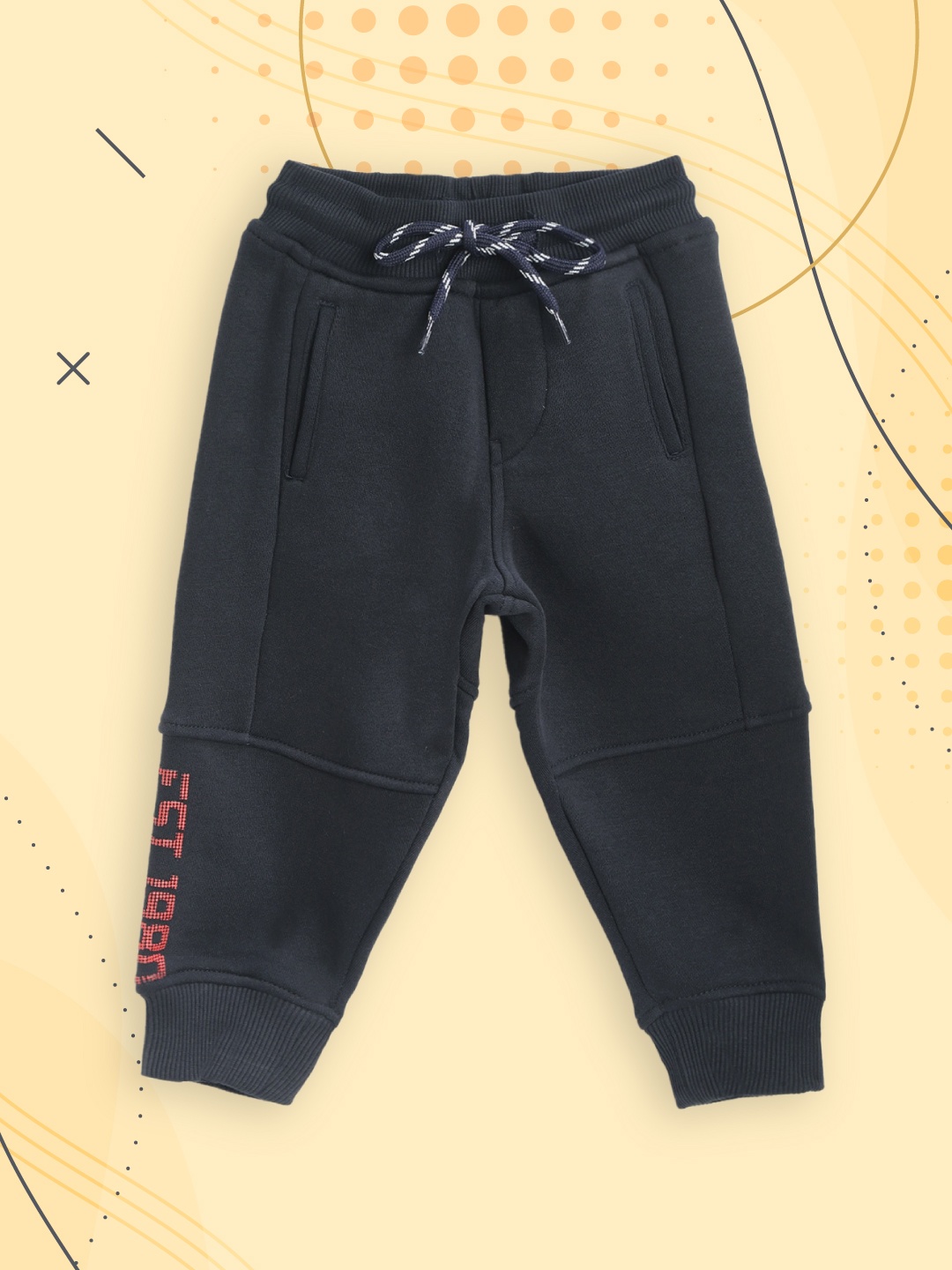 

Gini and Jony Boys Navy Blue Solid Fleece Lined Knitted Pure Cotton Joggers