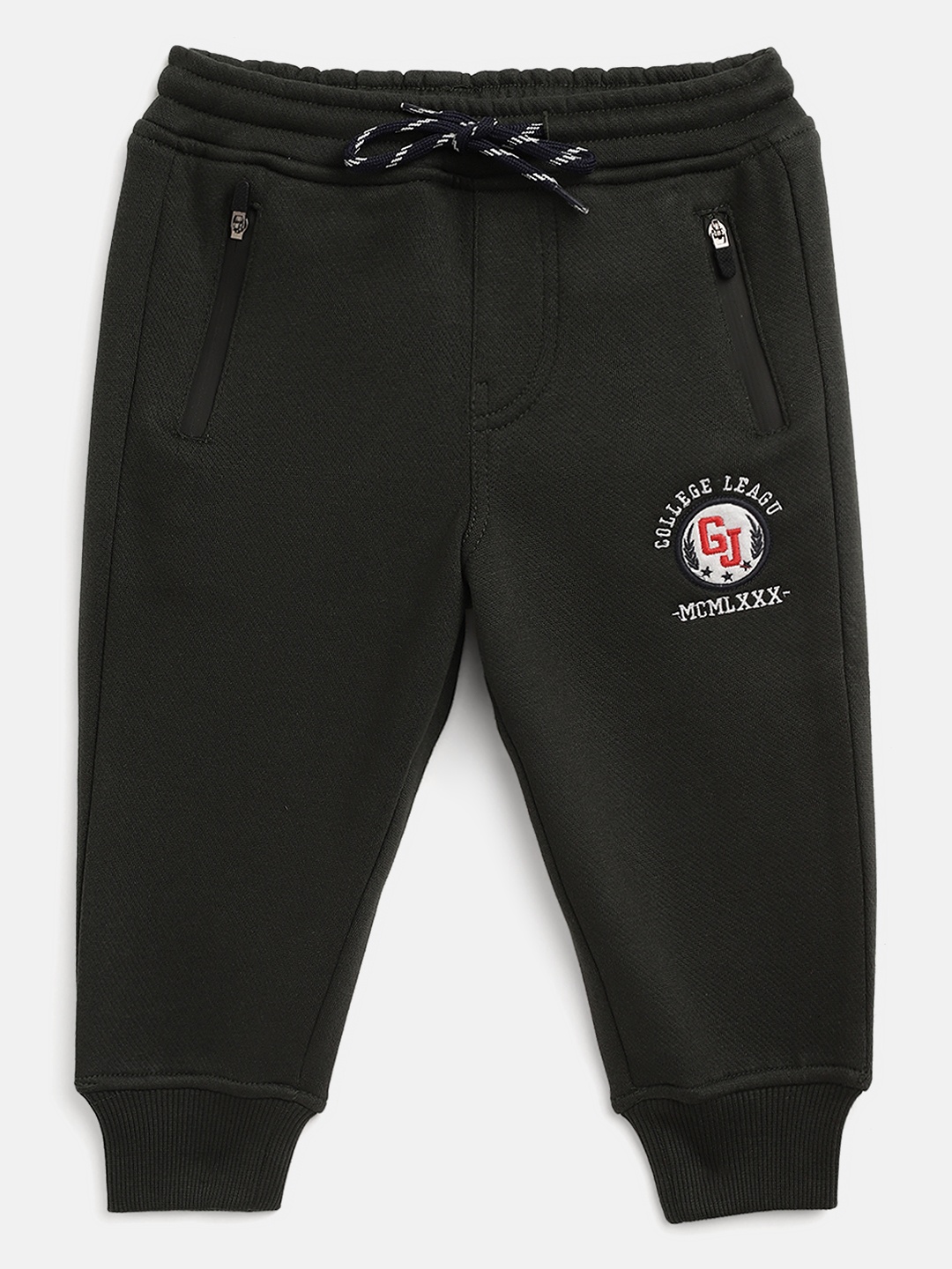 

Gini and Jony Boys Dark Olive Green Solid Joggers