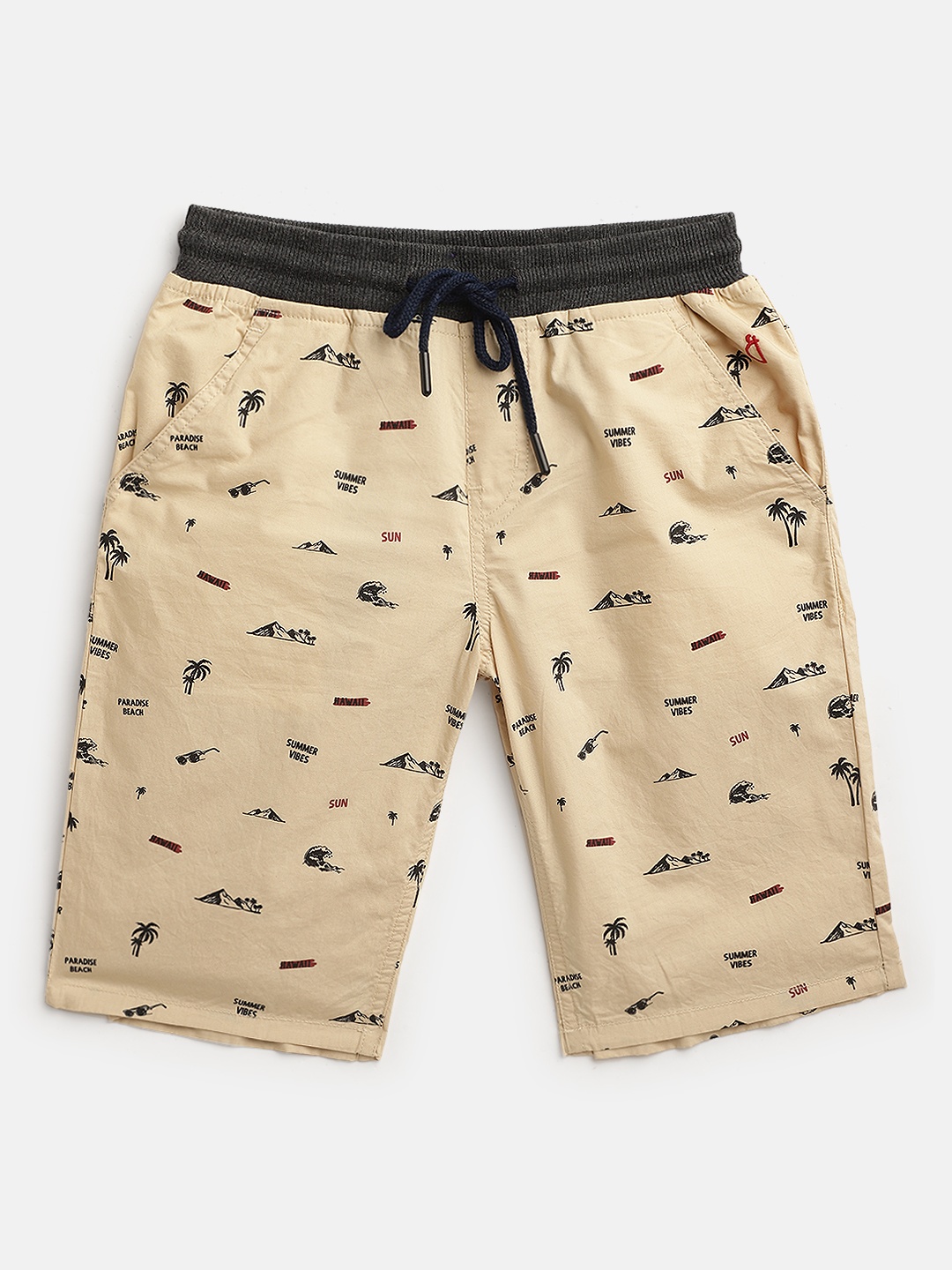

Gini and Jony Boys Beige & Black Cotton Printed Shorts