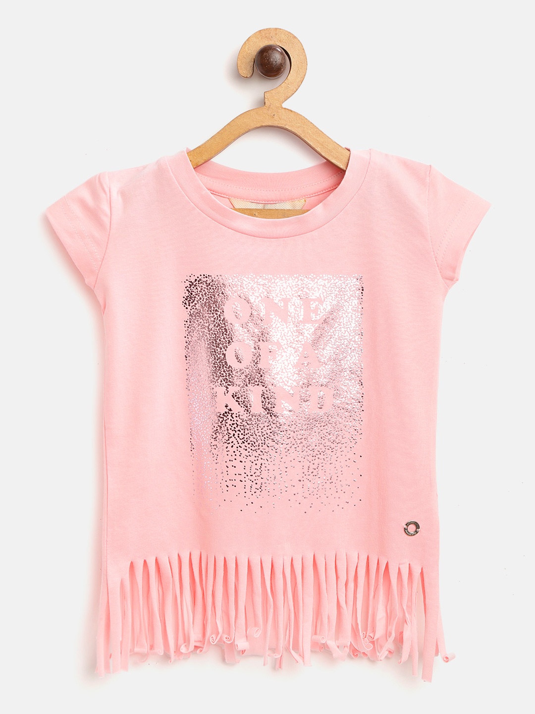 

Gini and Jony Girls Pink & Silver Graphic Print Fringed Top