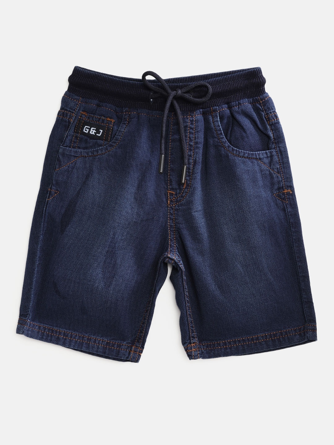 

Gini and Jony Infant Boys Blue Cotton Chambray Solid Mid-Rise Knee-Length Shorts