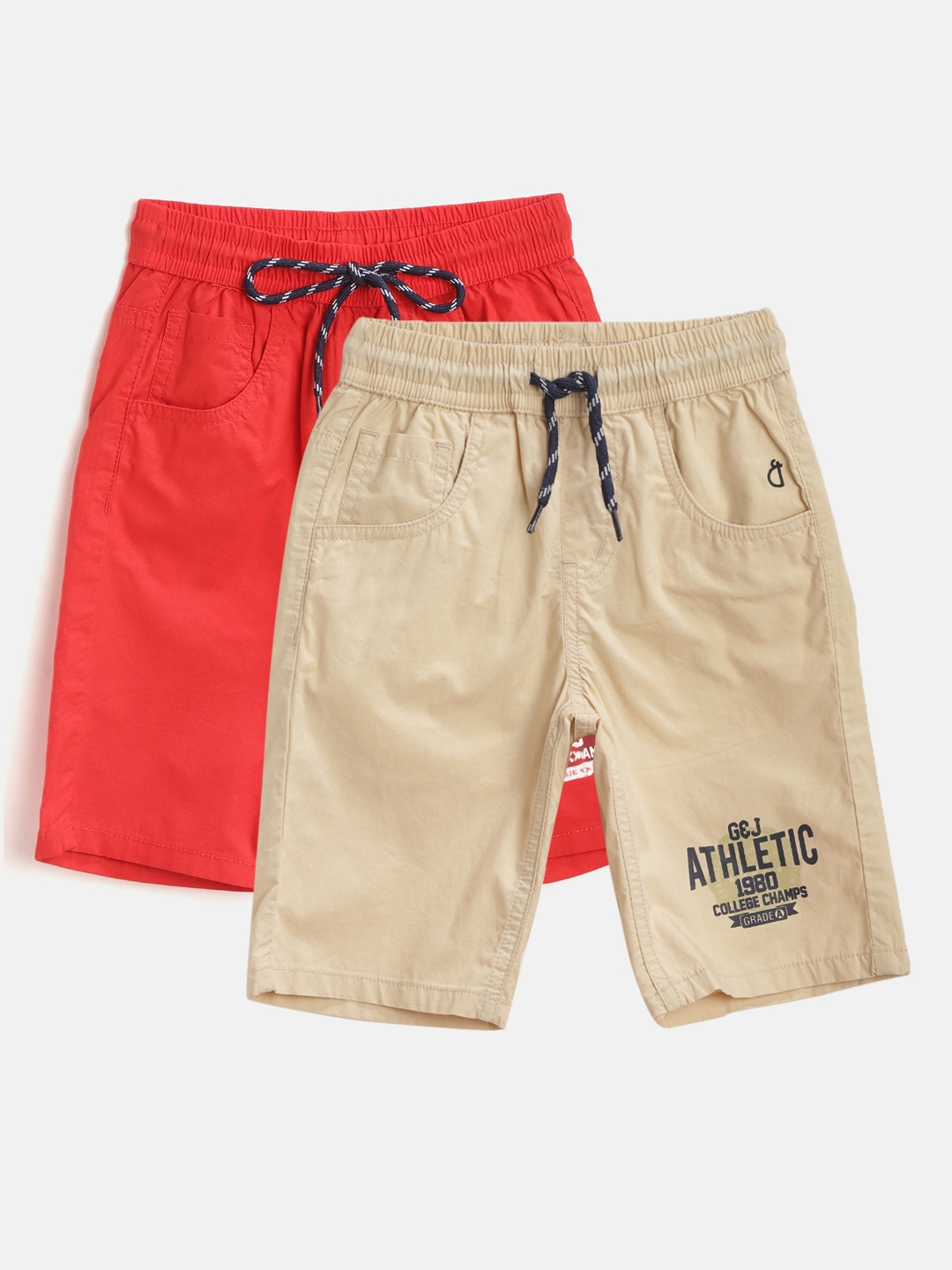 

Gini and Jony Boys Pack of 2 Solid Classic Regular Fit Shorts, Red