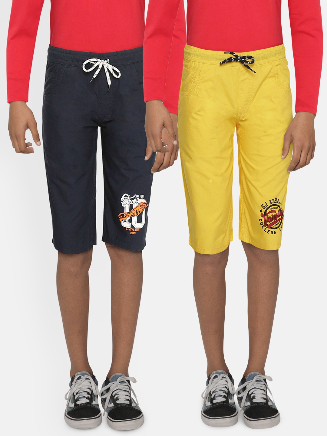 

Gini and Jony Boys Pack of 2 Solid Regular Fit Pure Cotton Shorts, Navy blue