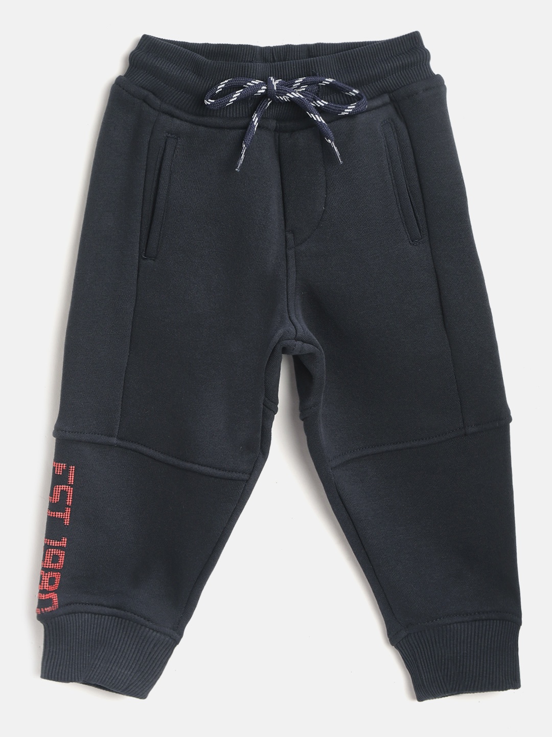 

Gini and Jony Boys Navy Blue Solid Fleece Lined Knitted Pure Cotton Joggers