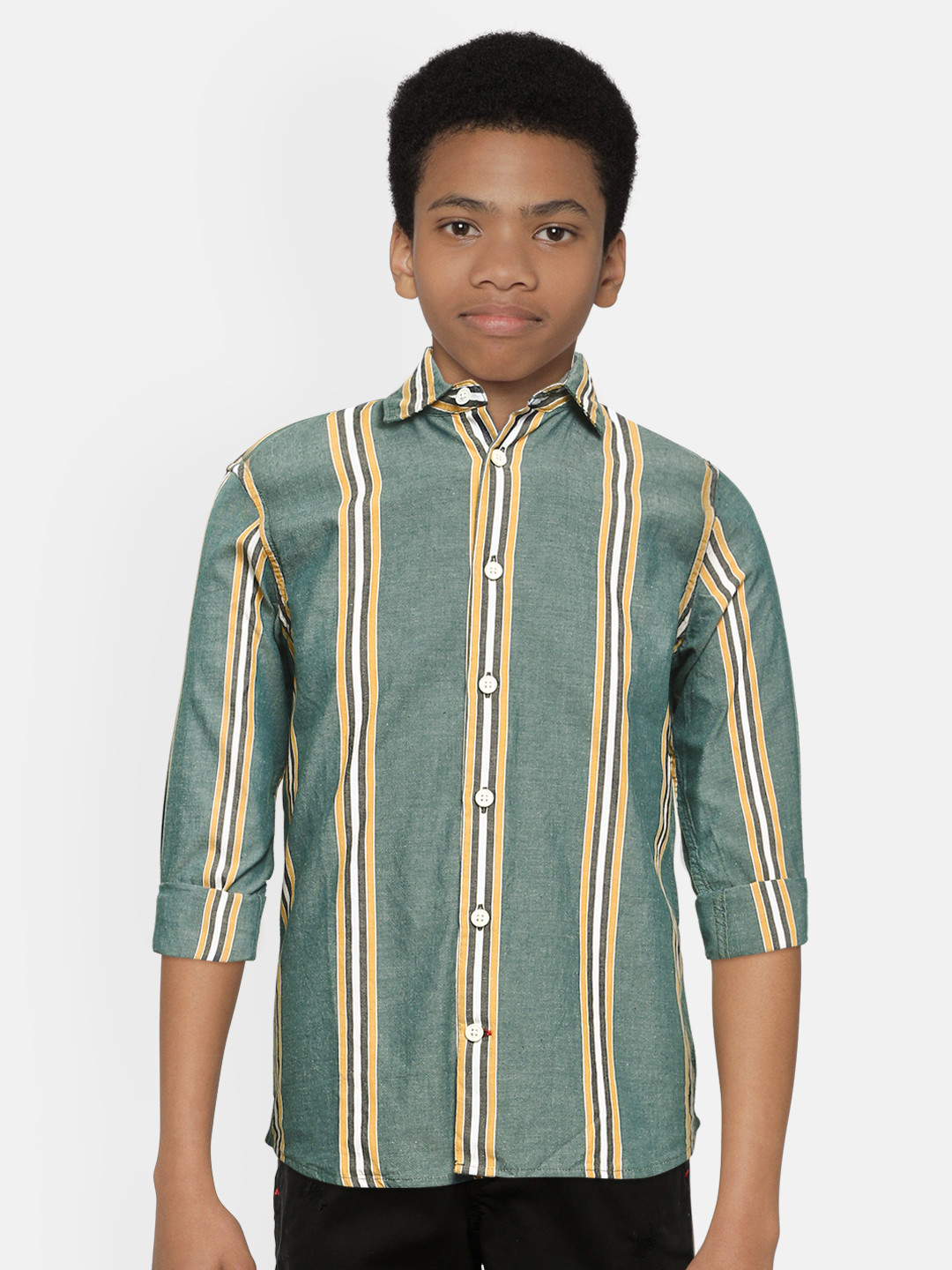 

Jack & Jones Boys Green & Yellow Slim Fit Striped Casual Cotton Shirt
