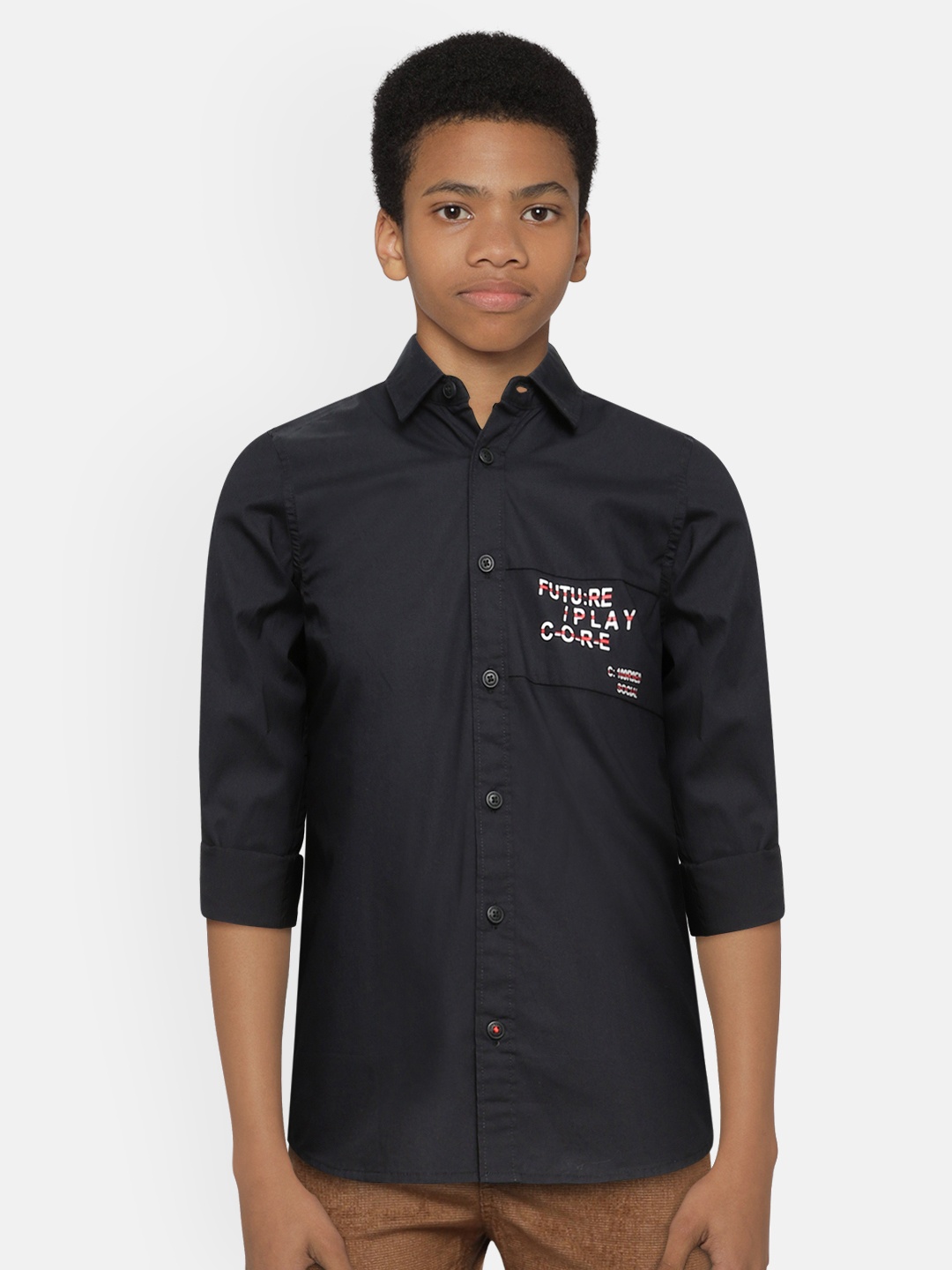

Jack & Jones Boys Black Slim Fit Solid Casual Cotton Shirt