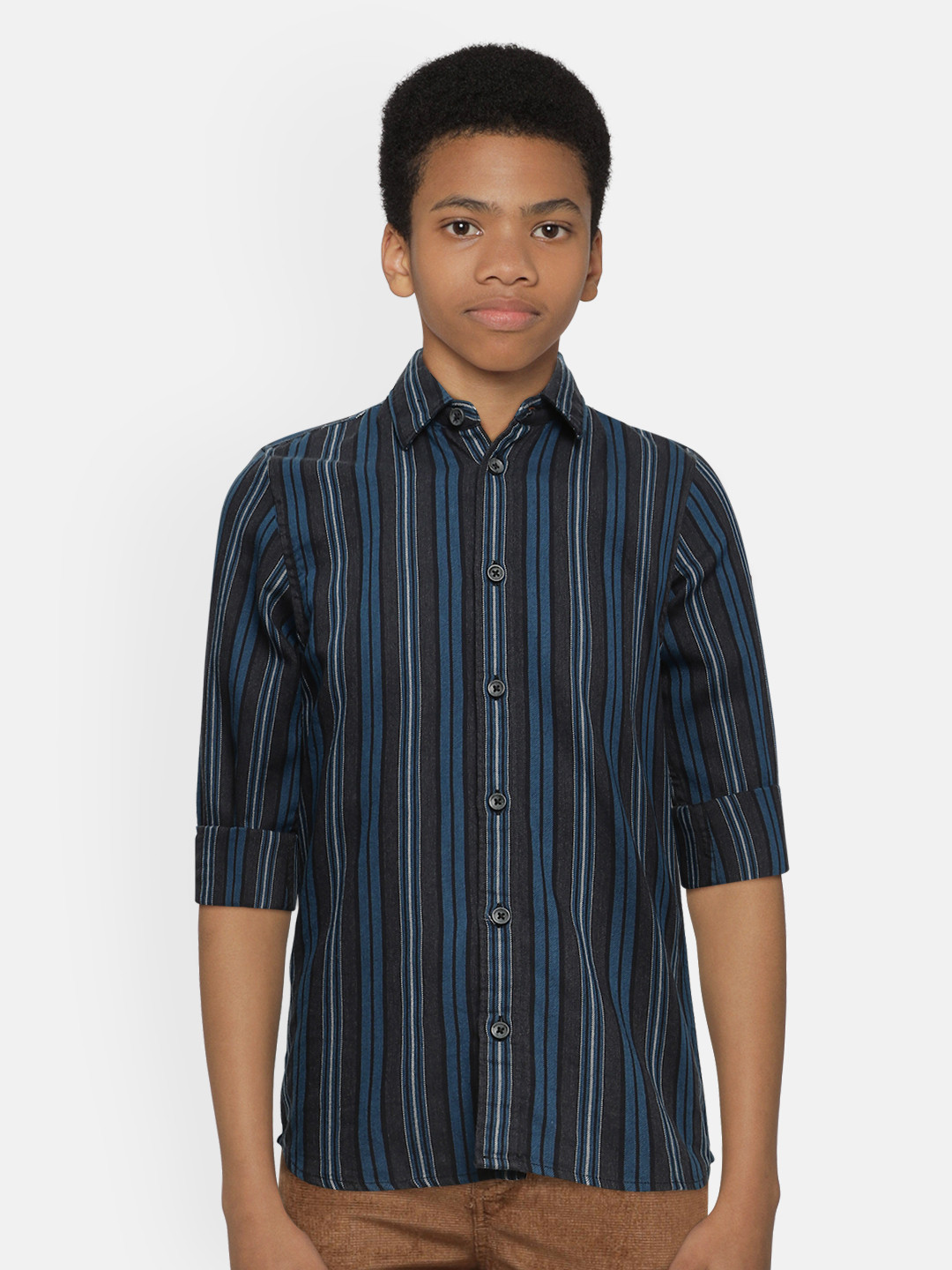 

Jack & Jones Boys Black & Blue Slim Fit Striped Casual Cotton Shirt