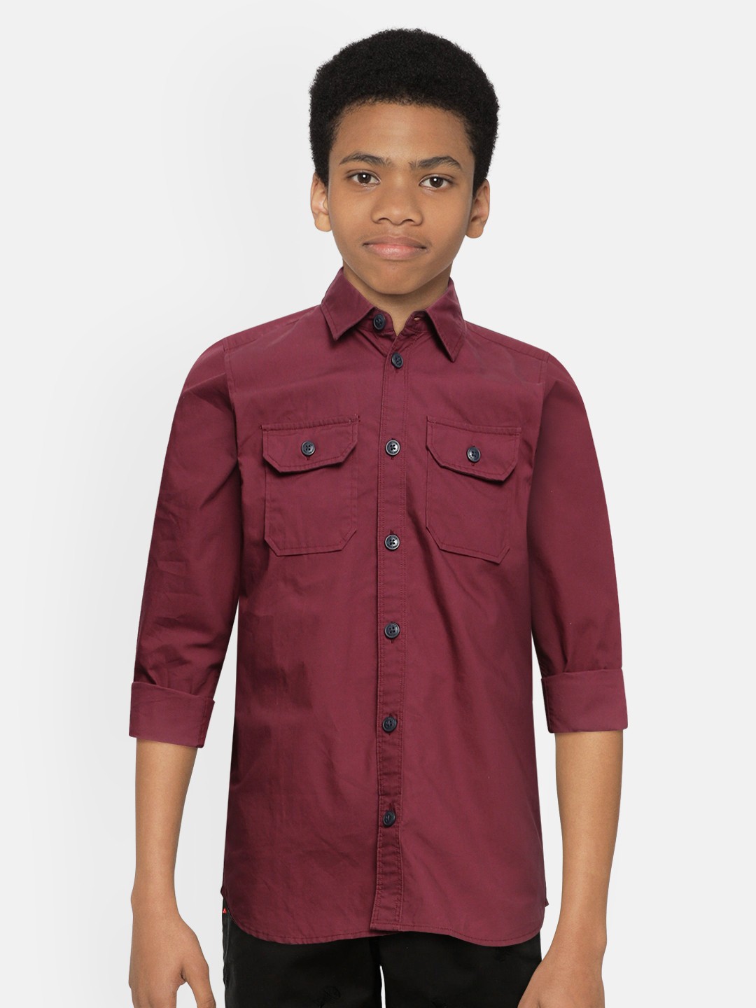 

Jack & Jones Boys Rust Red Slim Fit Solid Casual Cotton Shirt