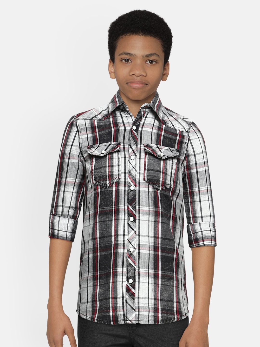 

Jack & Jones Boys Black & White Slim Fit Checked Casual Cotton Shirt