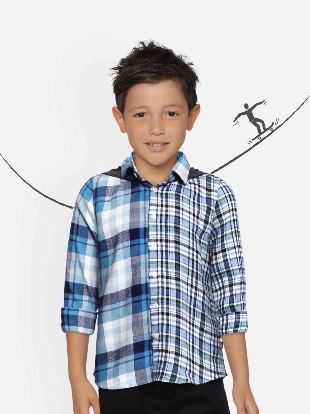 

Jack & Jones Boys Blue & White Slim Fit Checked Casual Shirt