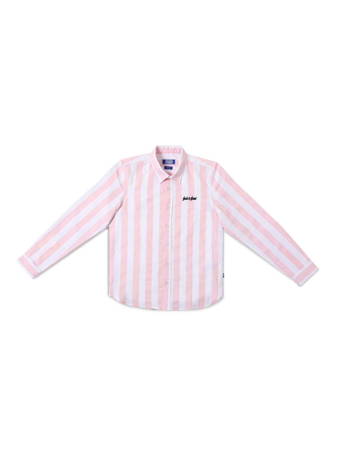 

Jack & Jones Boys Pink & White Slim Fit Striped Pure Cotton Casual Shirt
