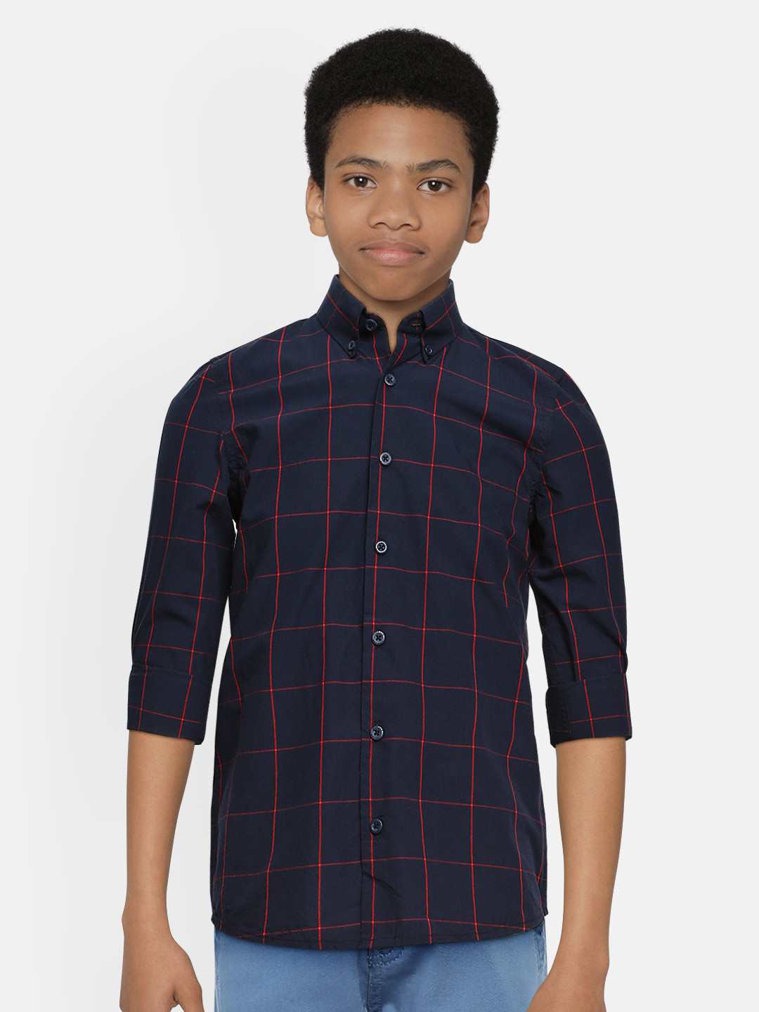 

Jack & Jones Boys Navy Blue & Red Slim Fit Checked Casual Cotton Shirt