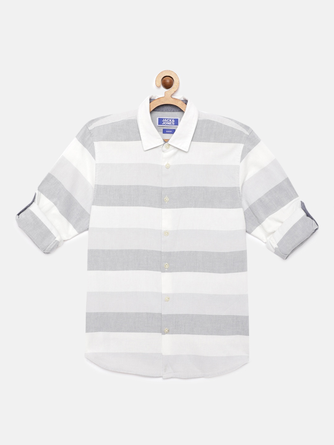 

Jack & Jones Boys White & Grey Slim Fit Striped Casual Cotton Shirt
