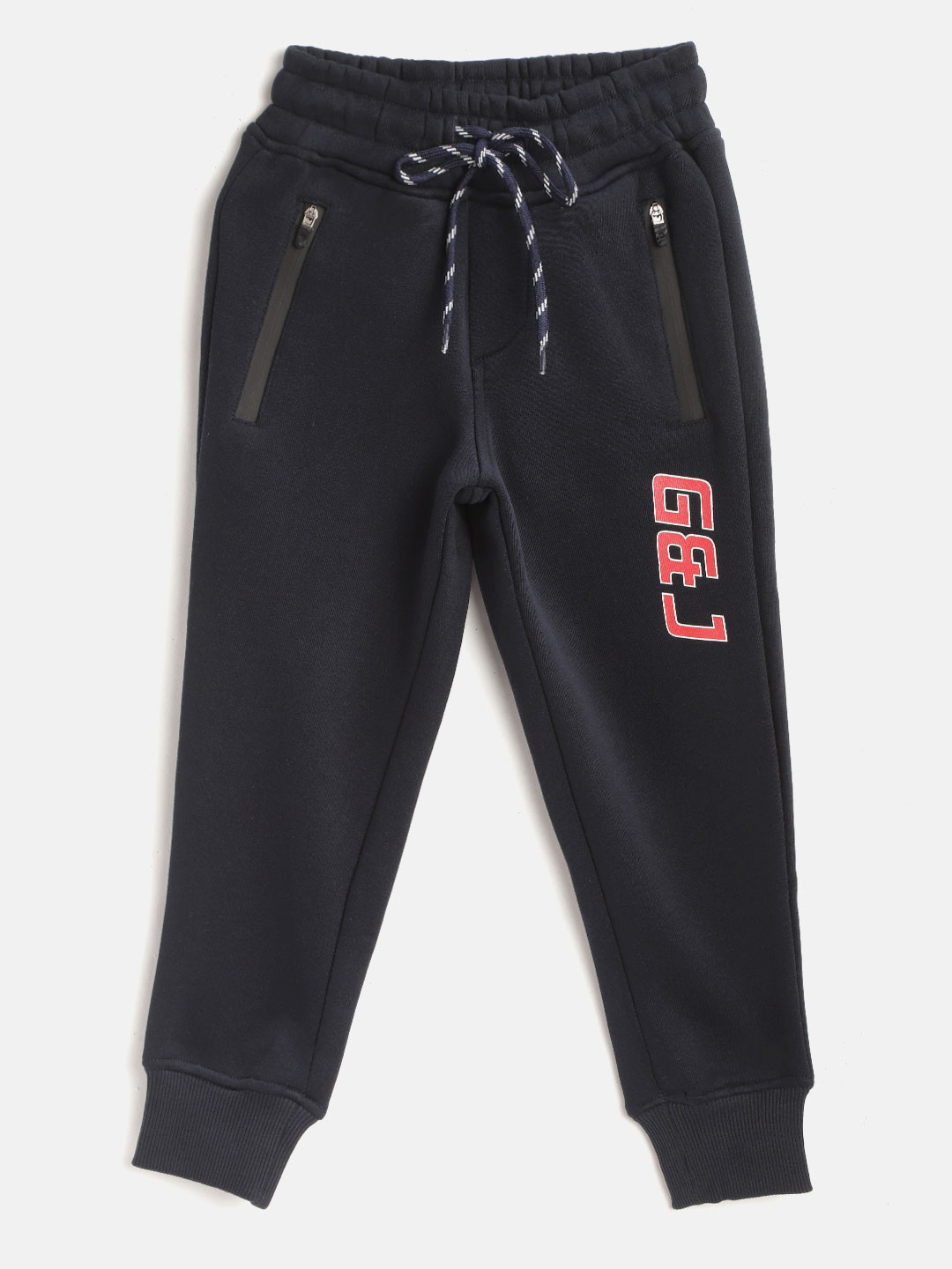 

Gini and Jony Boys Navy Blue Solid Fleece Lined Knitted Pure Cotton Joggers