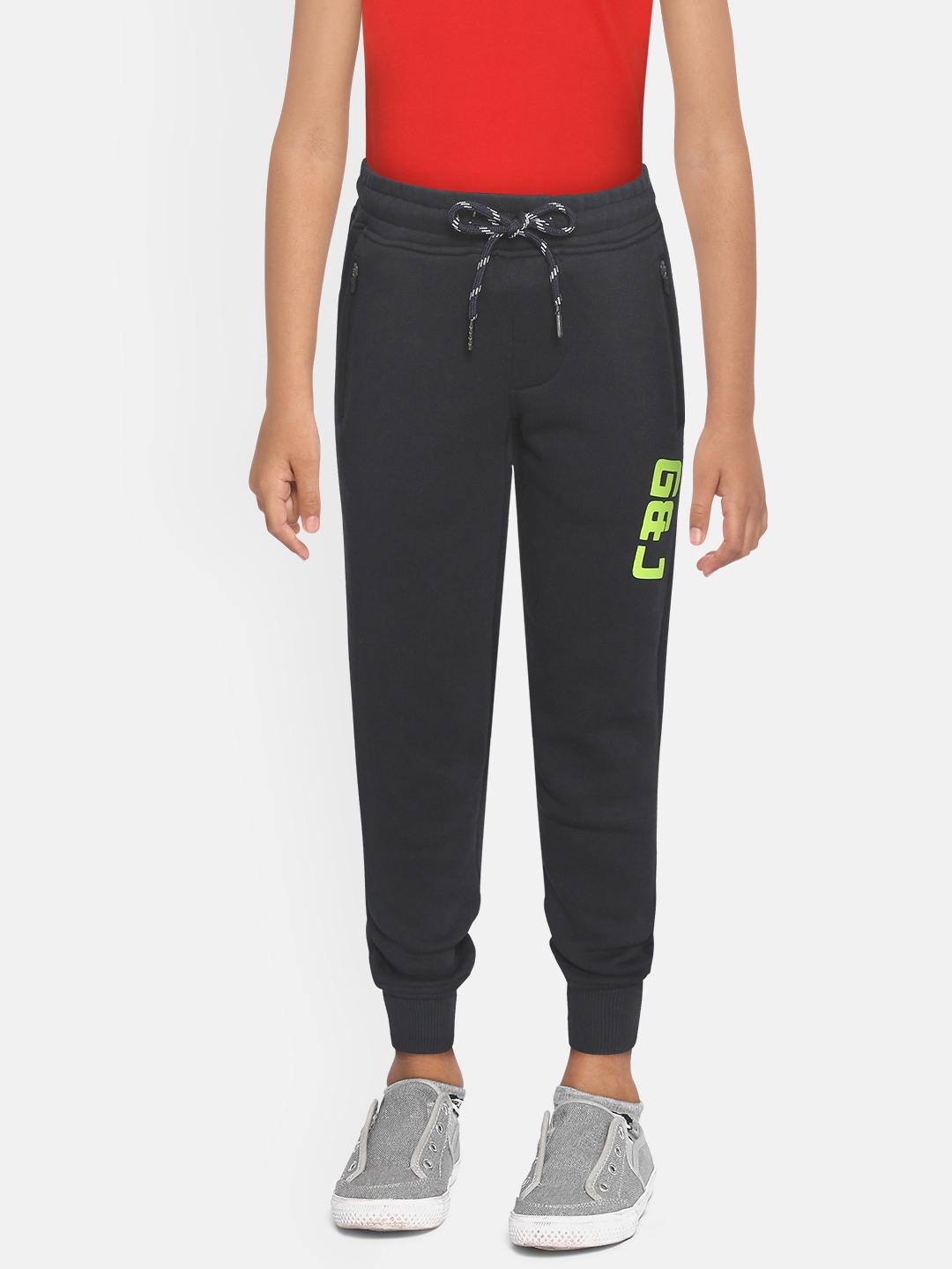 

Gini and Jony Boys Navy Blue Solid Fleece Lined Knitted Pure Cotton Joggers
