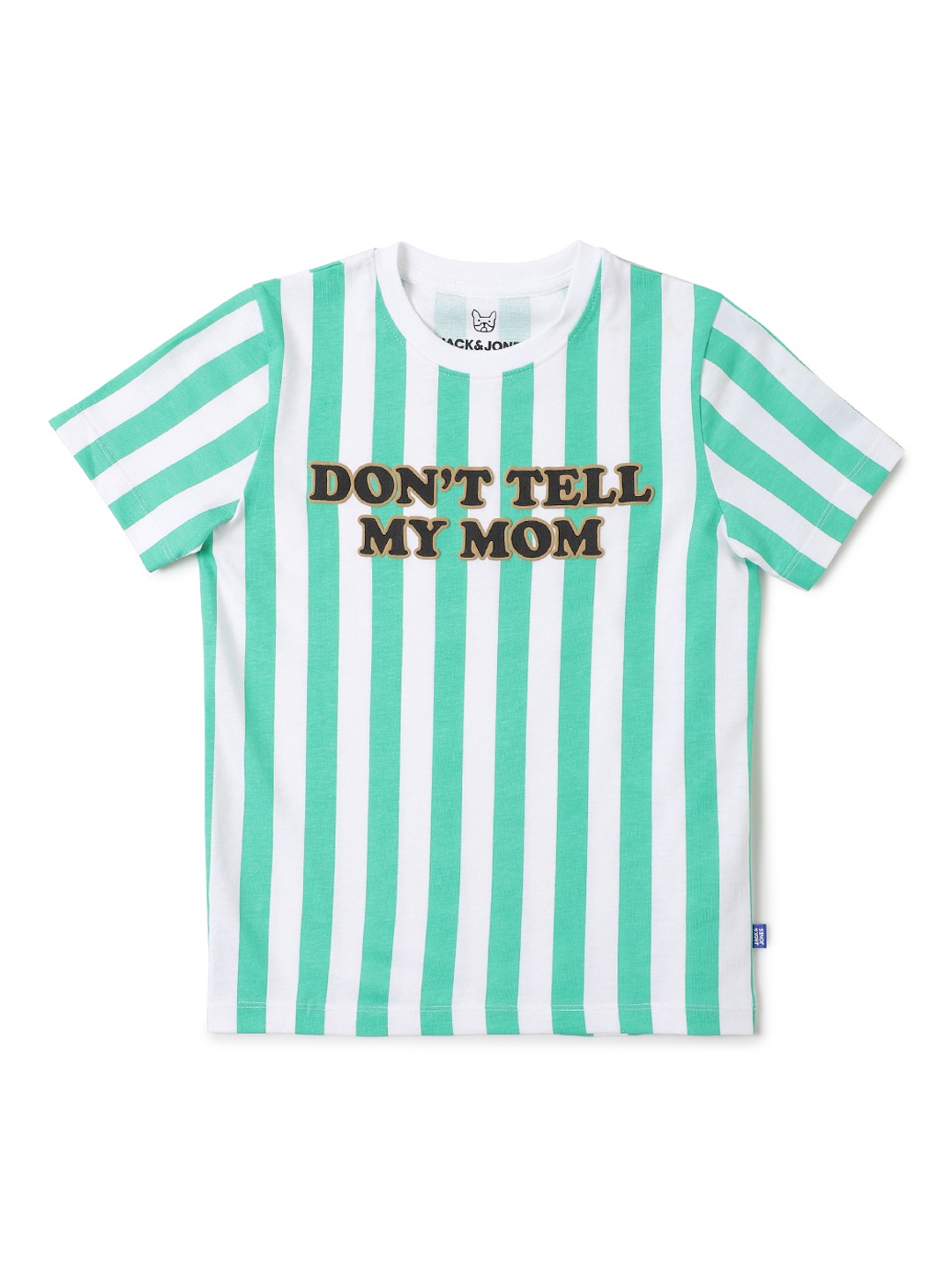 

Jack Jones Boys Green White Striped Slim Fit Pure Cotton T-shirt