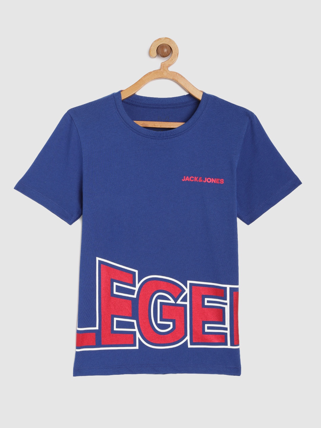 

Jack Jones Boys Blue Typography Printed Slim Fit Pure Cotton T-shirt