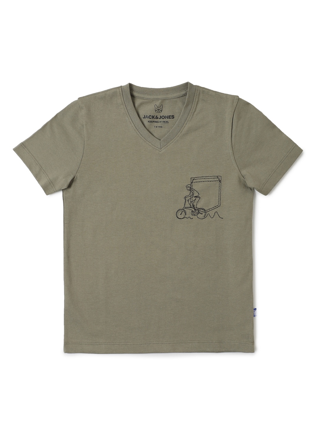 

Jack Jones Boys Green V-Neck Slim Fit Pure Cotton T-shirt
