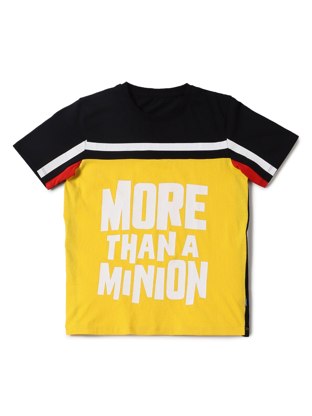 

Jack Jones Boys Yellow Black Colourblocked Slim Fit Pure Cotton T-shirt