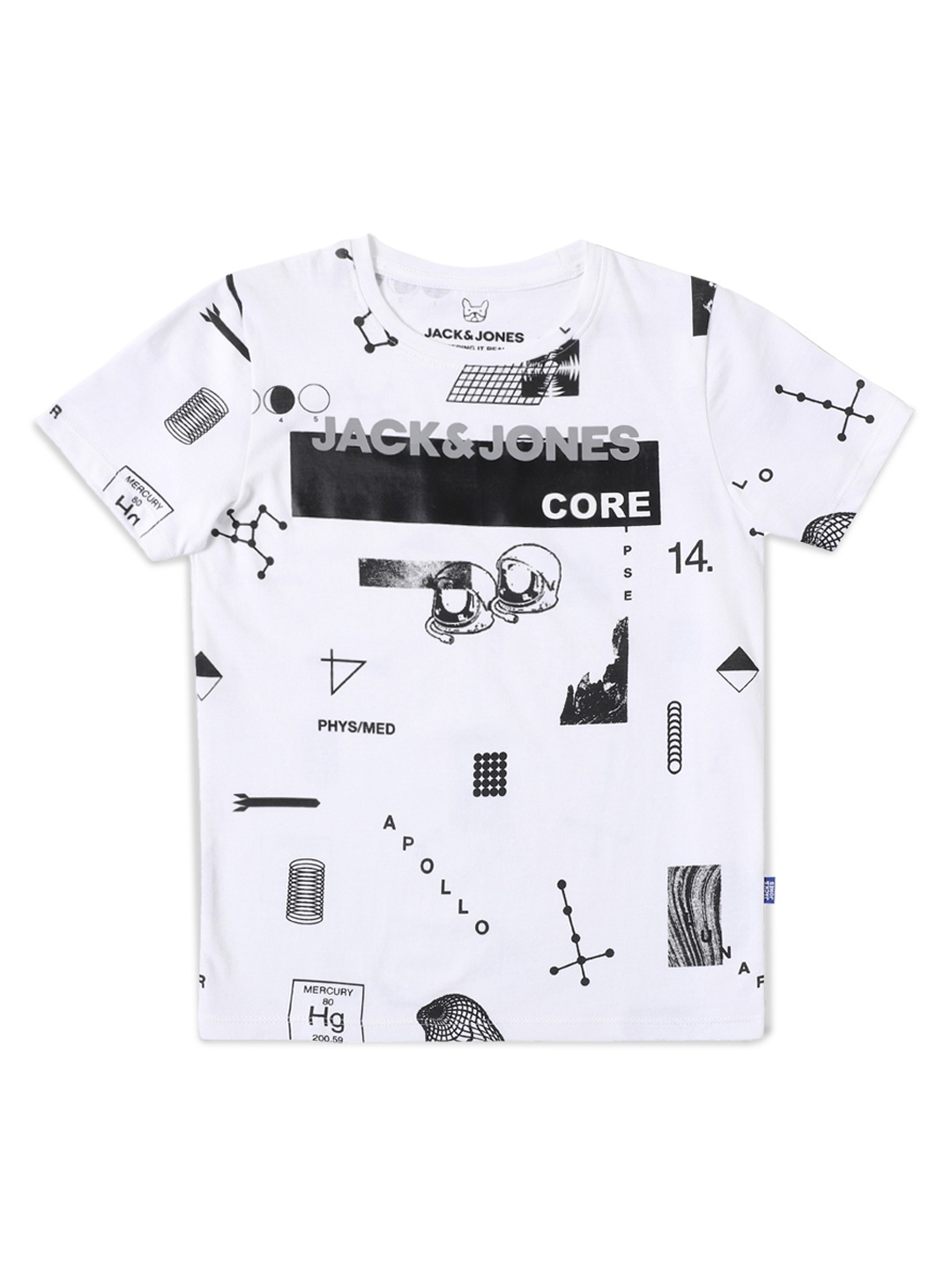 

Jack Jones Boys White Black Printed Slim Fit Pure Cotton T-shirt