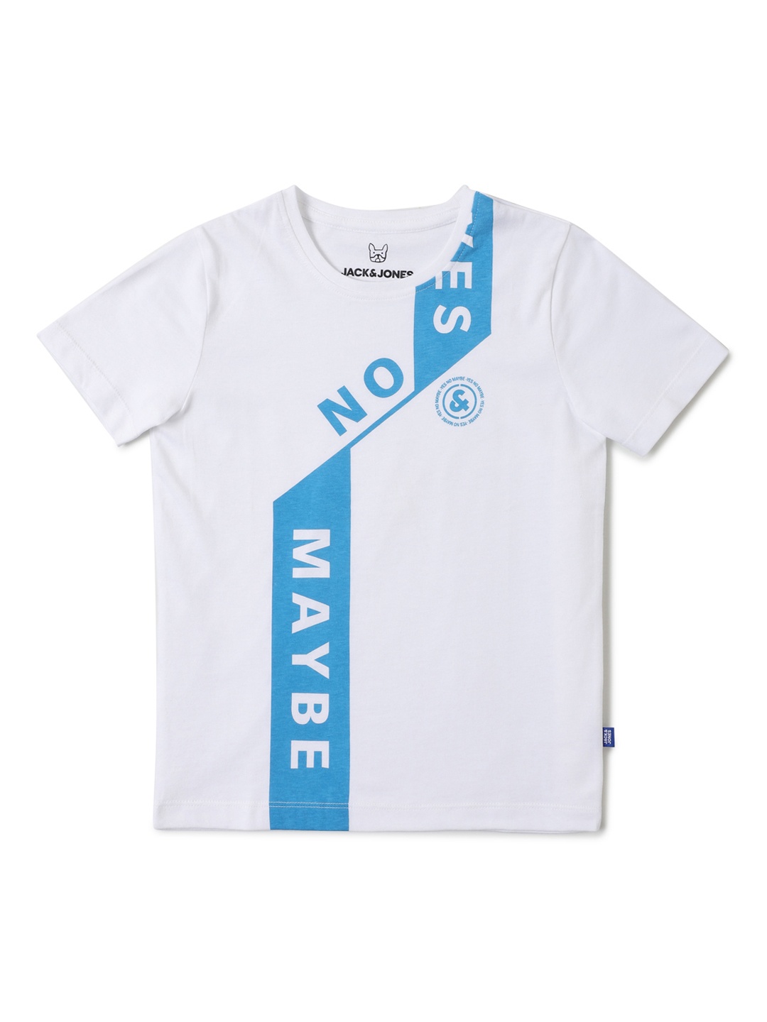 

Jack Jones Boys White Blue Typography Printed Slim Fit Pure Cotton T-shirt
