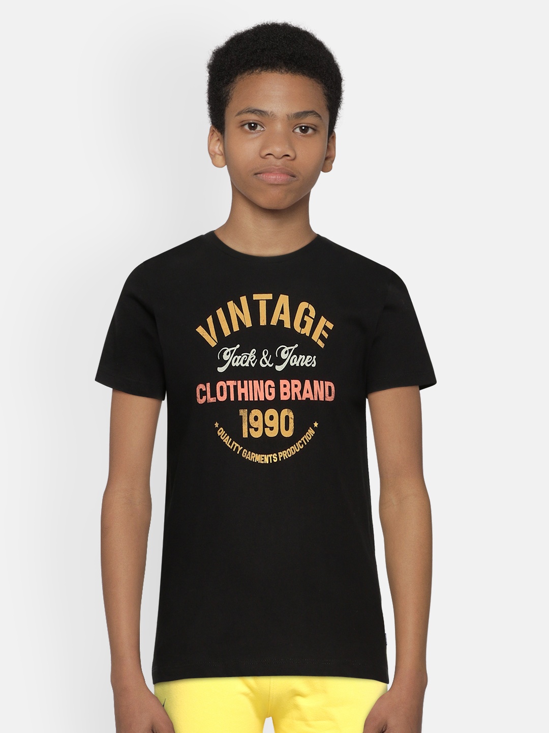 

Jack Jones Boys Black Printed Round Neck Pure Cotton T-shirt