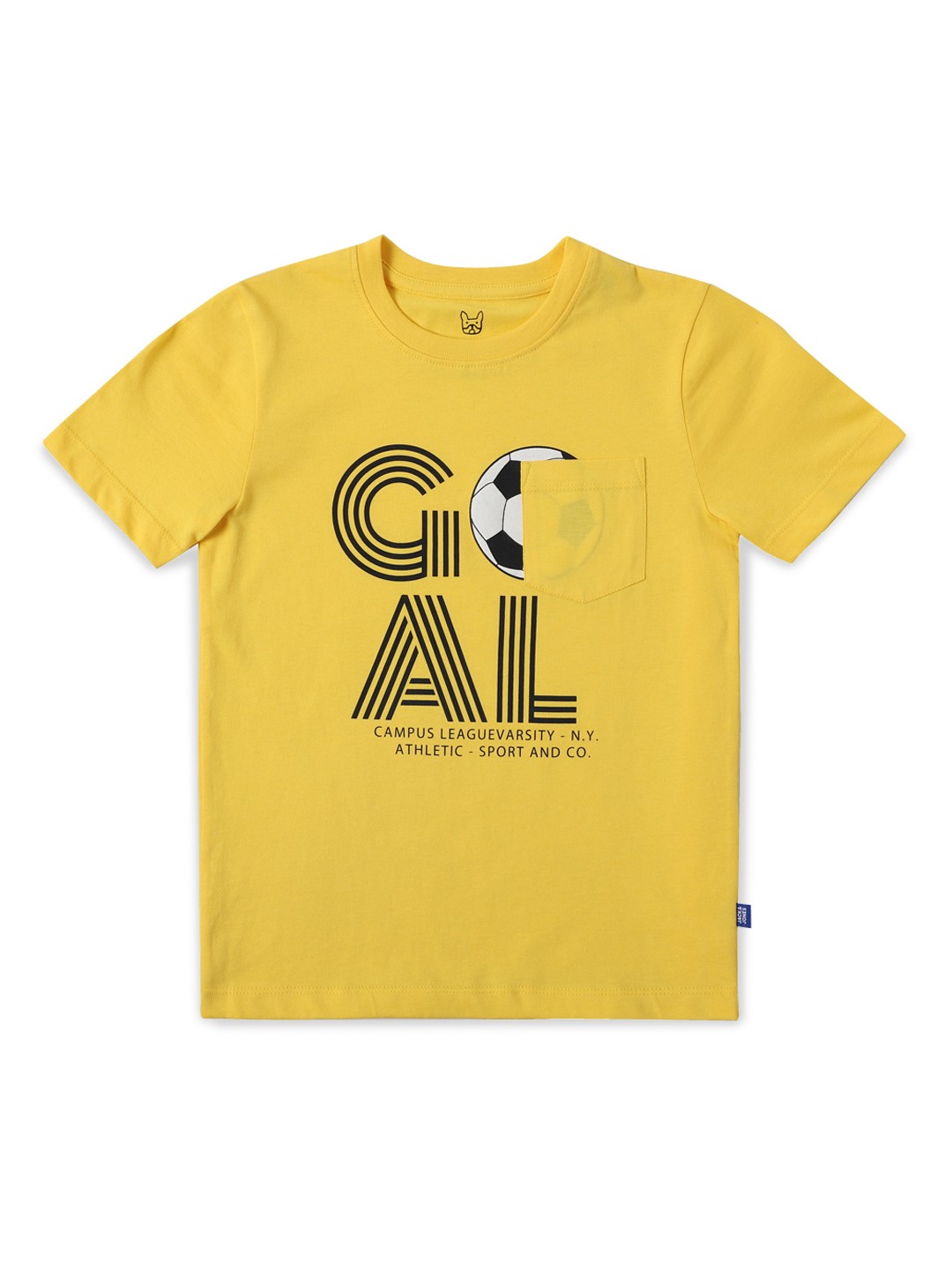 

Jack Jones Boys Yellow Black Typography Printed Slim Fit Pure Cotton T-shirt