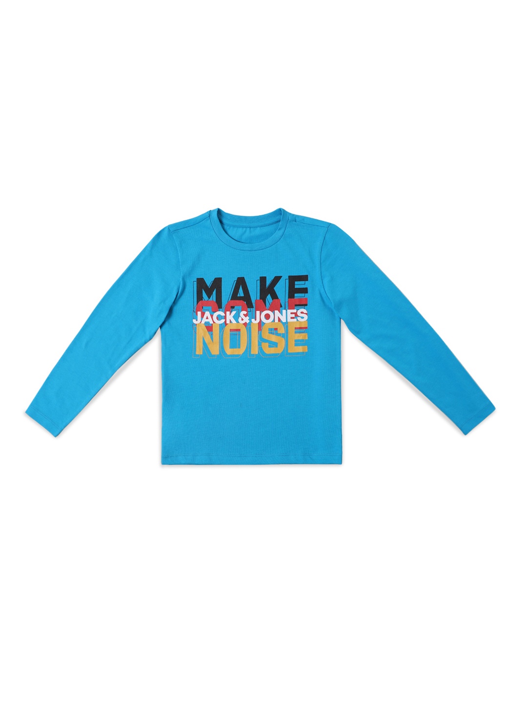 

Jack Jones Boys Blue Typography Printed Slim Fit Pure Cotton T-shirt