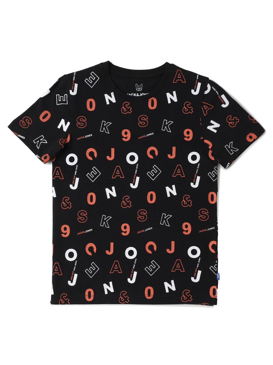 

Jack Jones Boys Black Orange Typography Printed Slim Fit Pure Cotton T-shirt