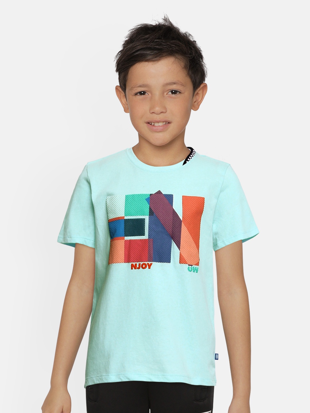

Jack Jones Boys Blue Colourblocked Round Neck Pure Cotton T-shirt