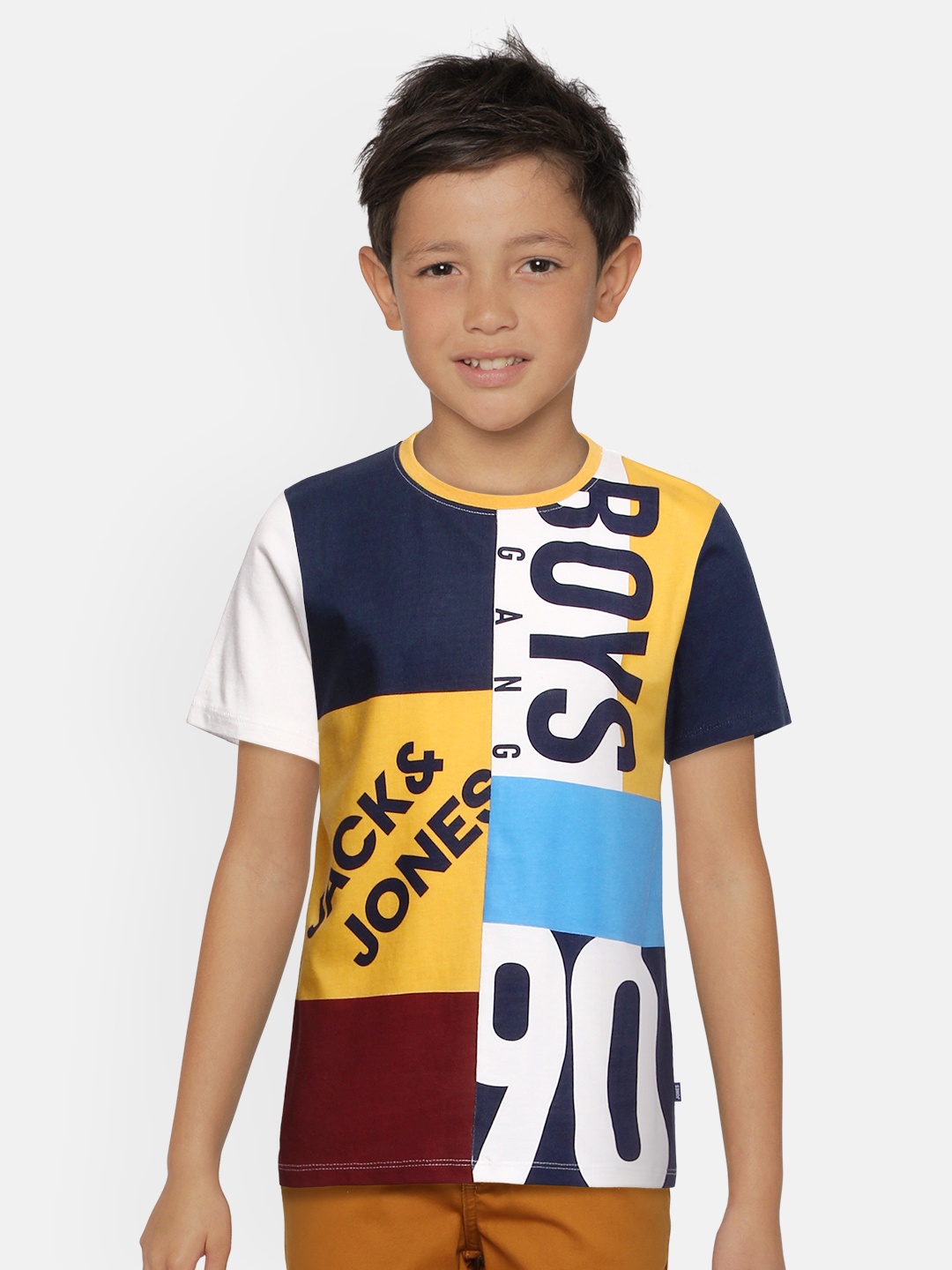 

Jack & Jones Boys White Colourblocked Round Neck T-shirt