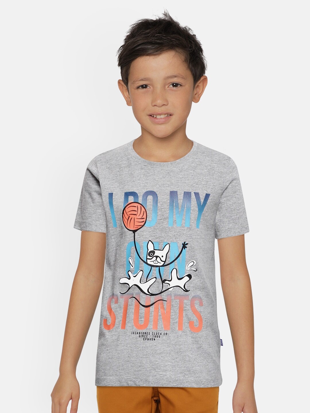 

Jack & Jones Boys Grey Printed Round Neck T-shirt