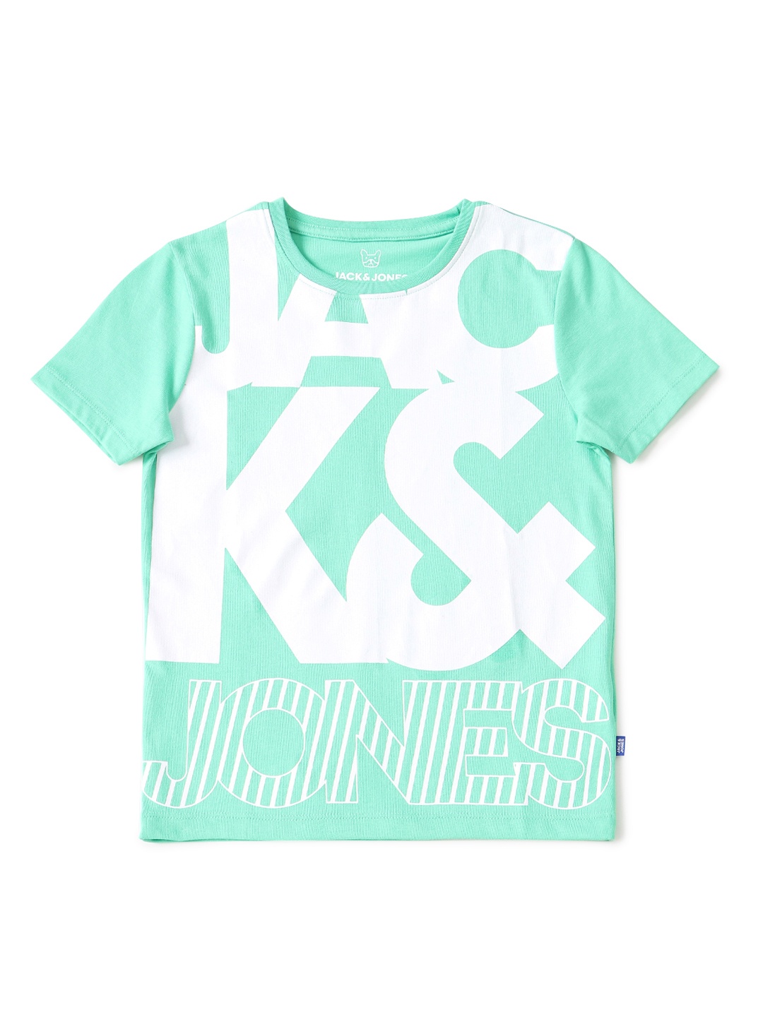 

Jack & Jones Boys Sea Green Brand Logo Printed Slim Fit Cotton T-shirt