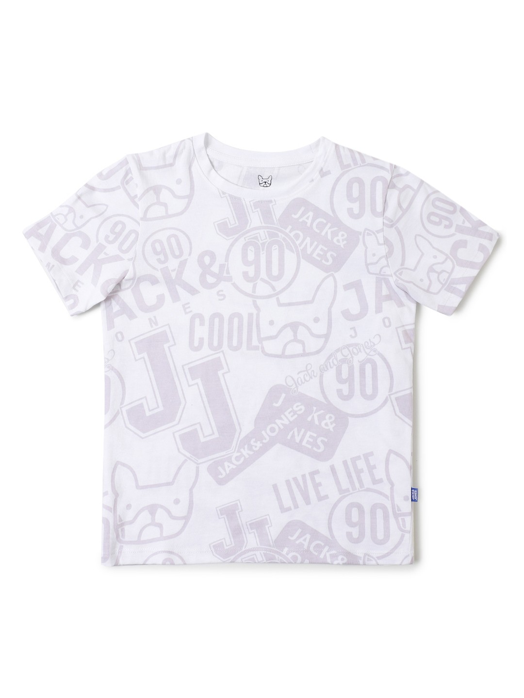 

Jack Jones Boys White Grey Typography Printed Slim Fit Pure Cotton T-shirt