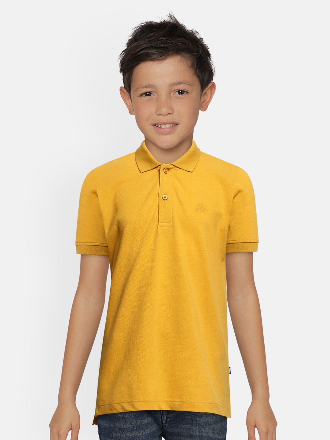 

Jack & Jones Boys Yellow Solid JJE BASIC Polo Collar Cotton T-shirt