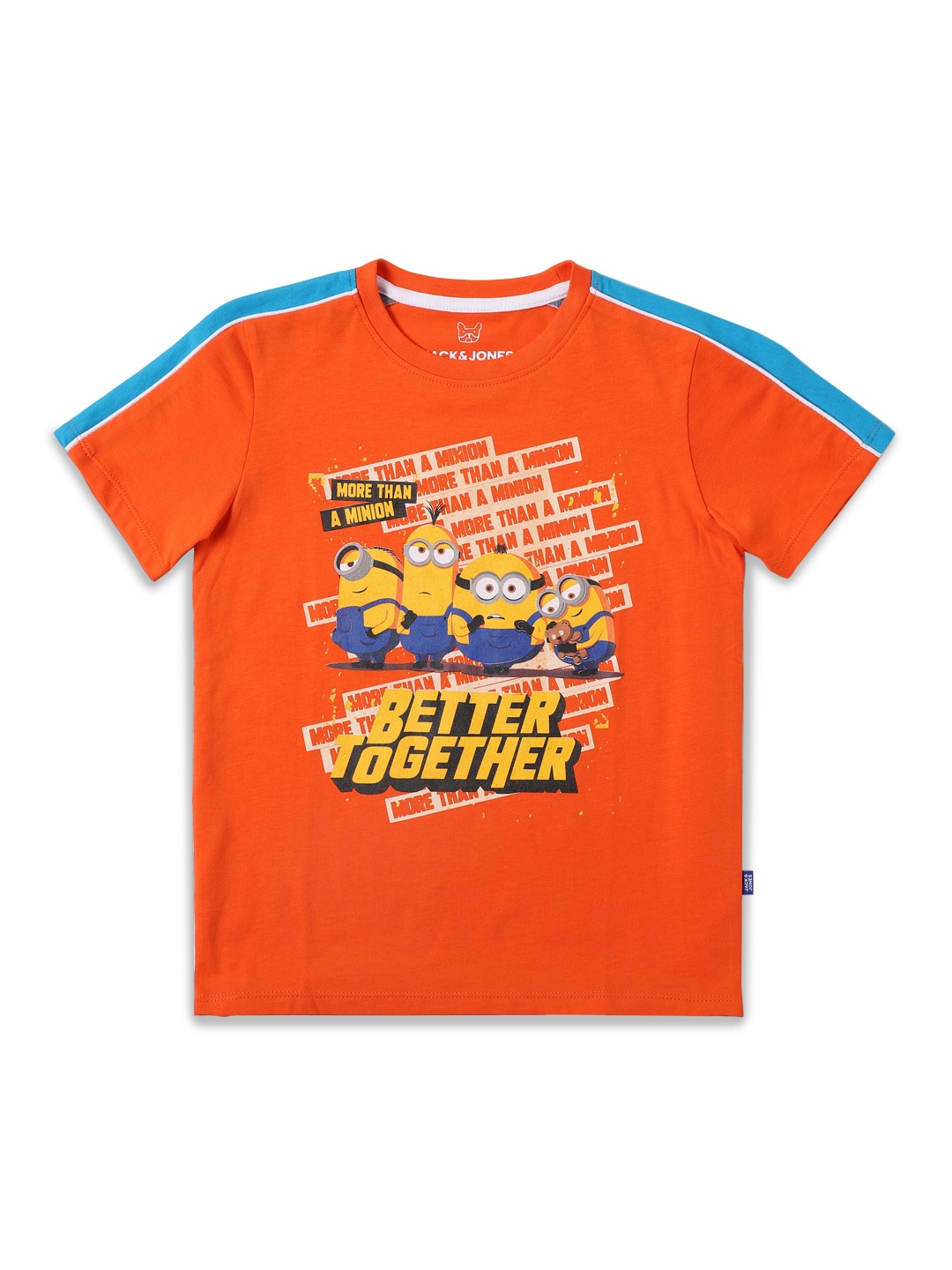 

Jack & Jones Boys Orange Typography Printed JJJR MINIONS TOGETHER Slim Fit Cotton T-shirt