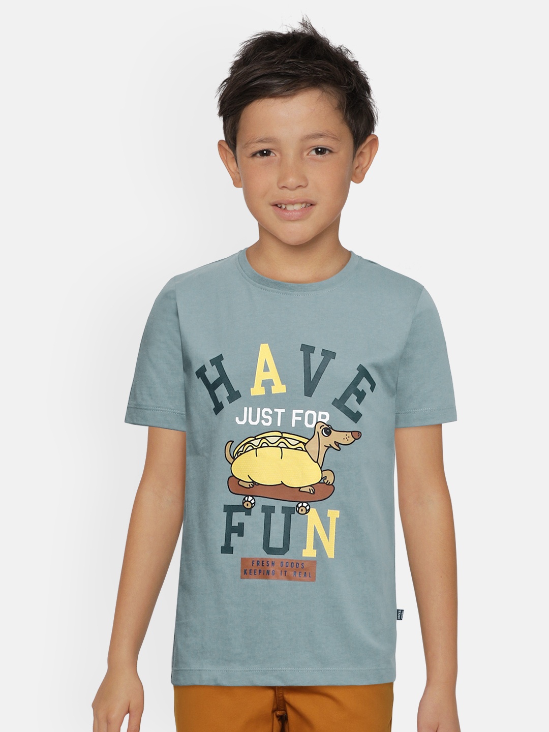 

Jack & Jones Boys Blue Printed Round Neck JJJR HOT DOG SS Cotton T-shirt