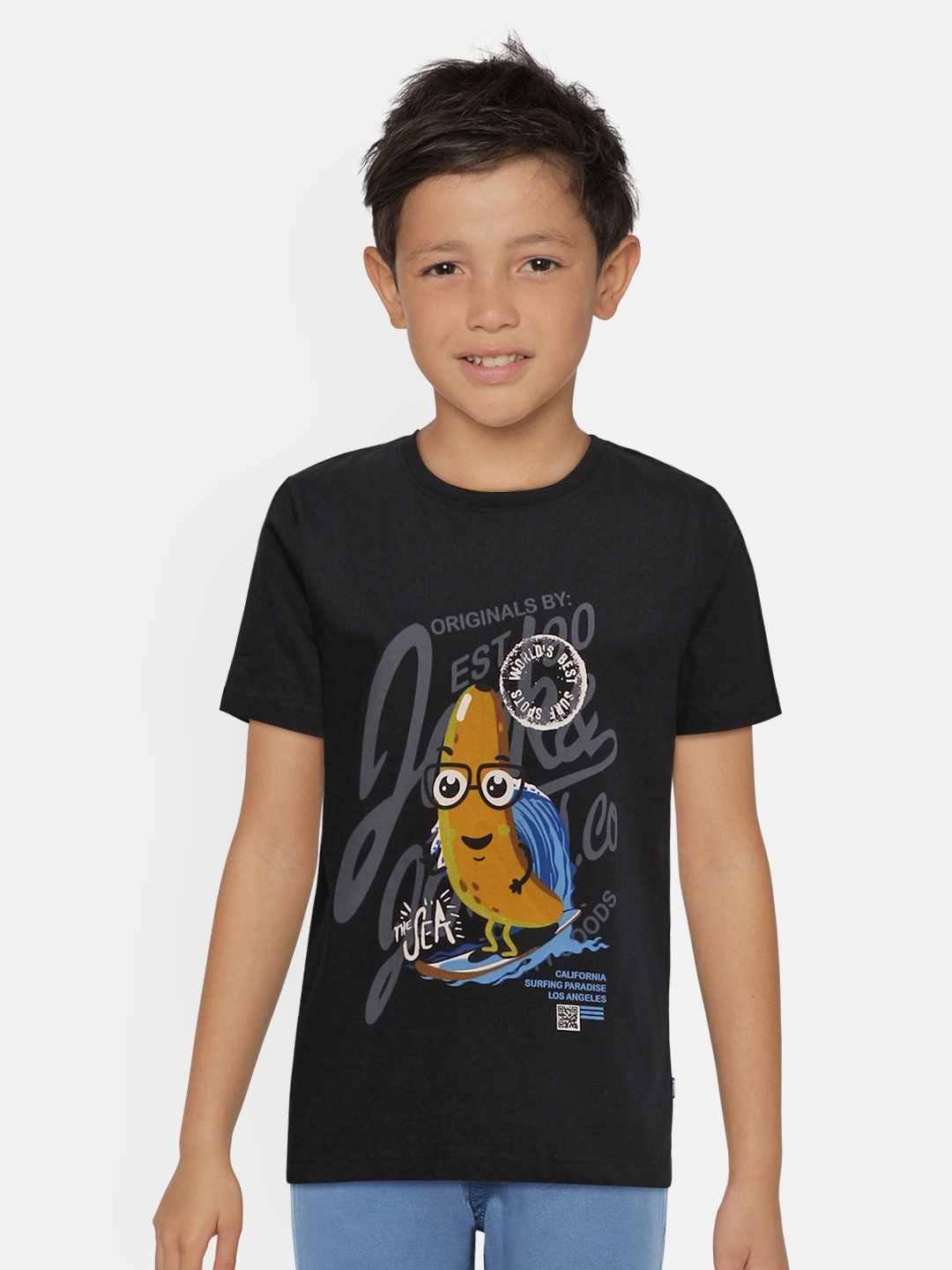 

Jack Jones Boys Black Printed Round Neck Pure Cotton T-shirt