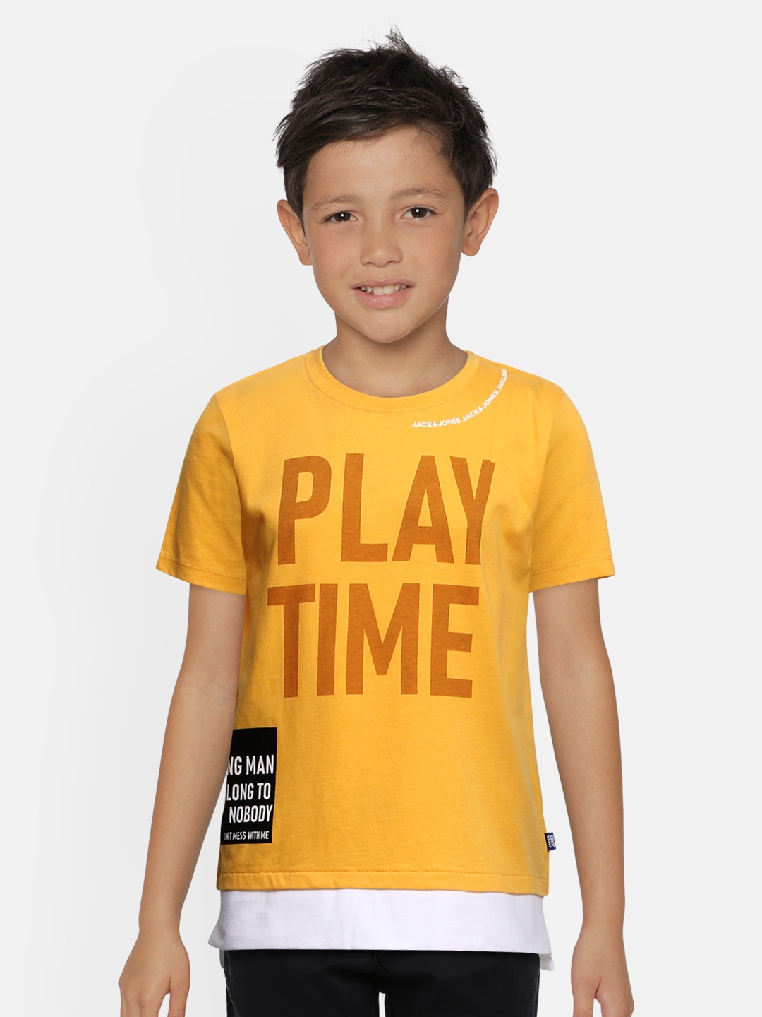 

Jack & Jones Yellow Typography Printed Organic Cotton Sustainable T-shirt