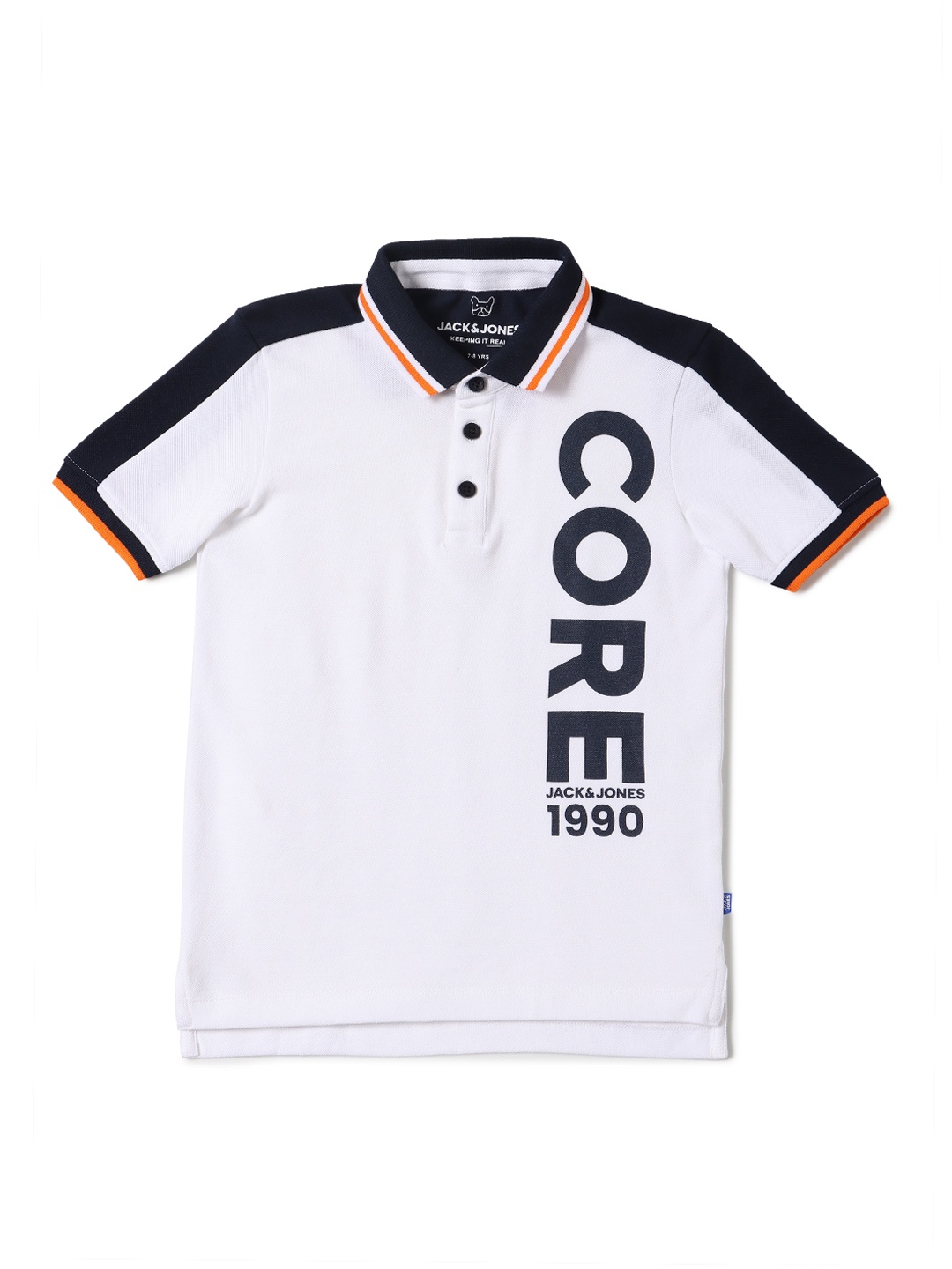 

Jack & Jones Boys White Typography Polo Collar Slim Fit Cotton T-shirt