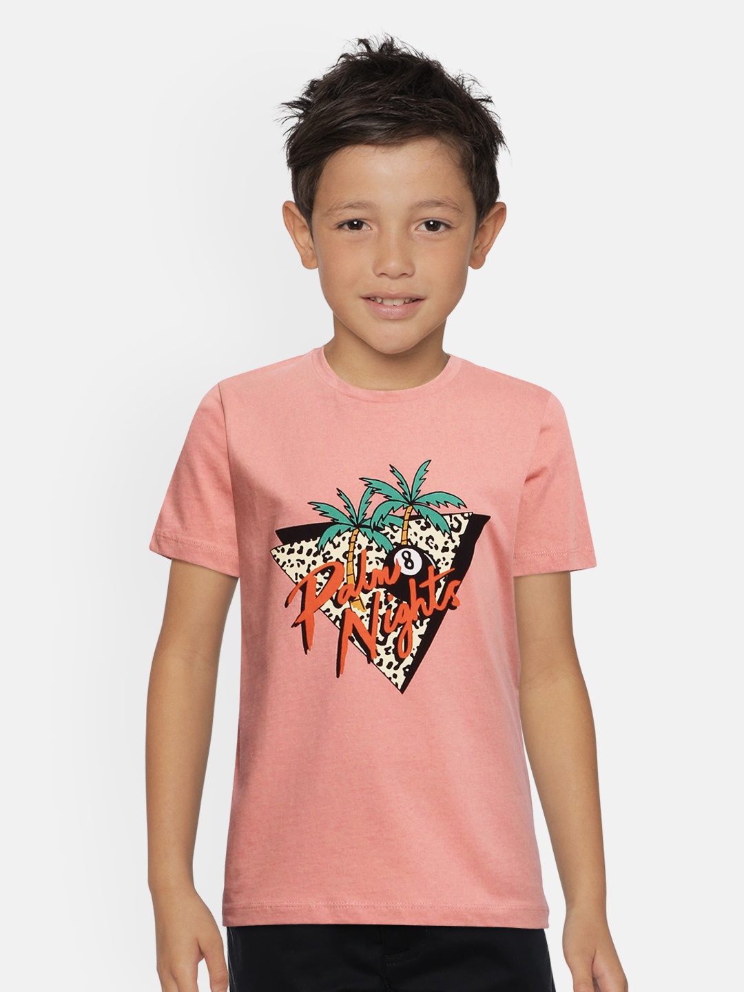 

Jack & Jones Boys Pink Printed Round Neck Cotton T-shirt