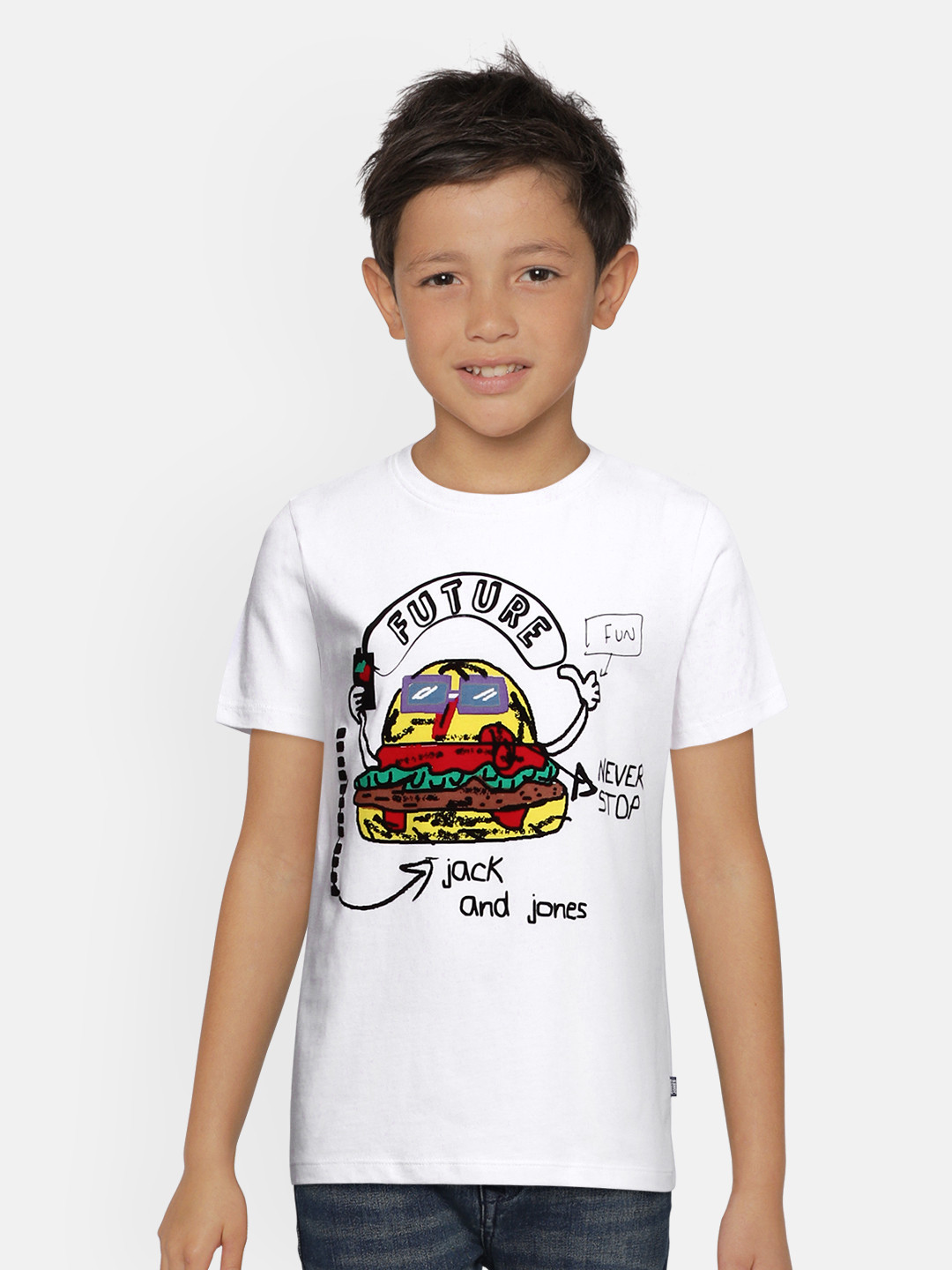 

Jack & Jones Boys White Printed Round Neck T-shirt