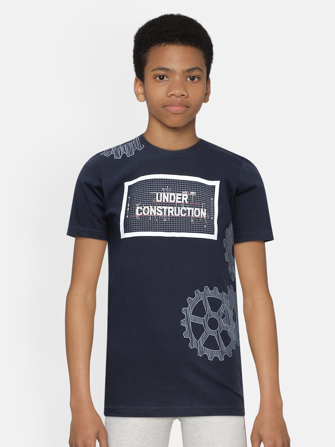 

Jack & Jones Boys Navy Blue Printed Round Neck T-shirt