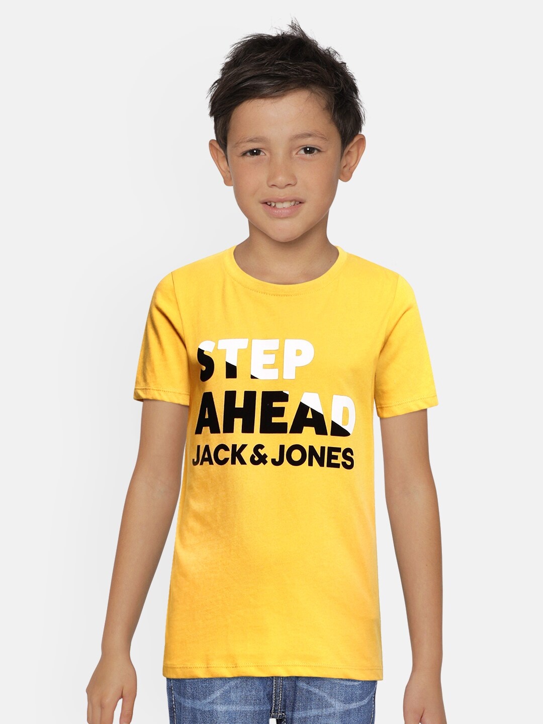 

Jack & Jones Boys Mustard Yellow Printed Round Neck T-shirt