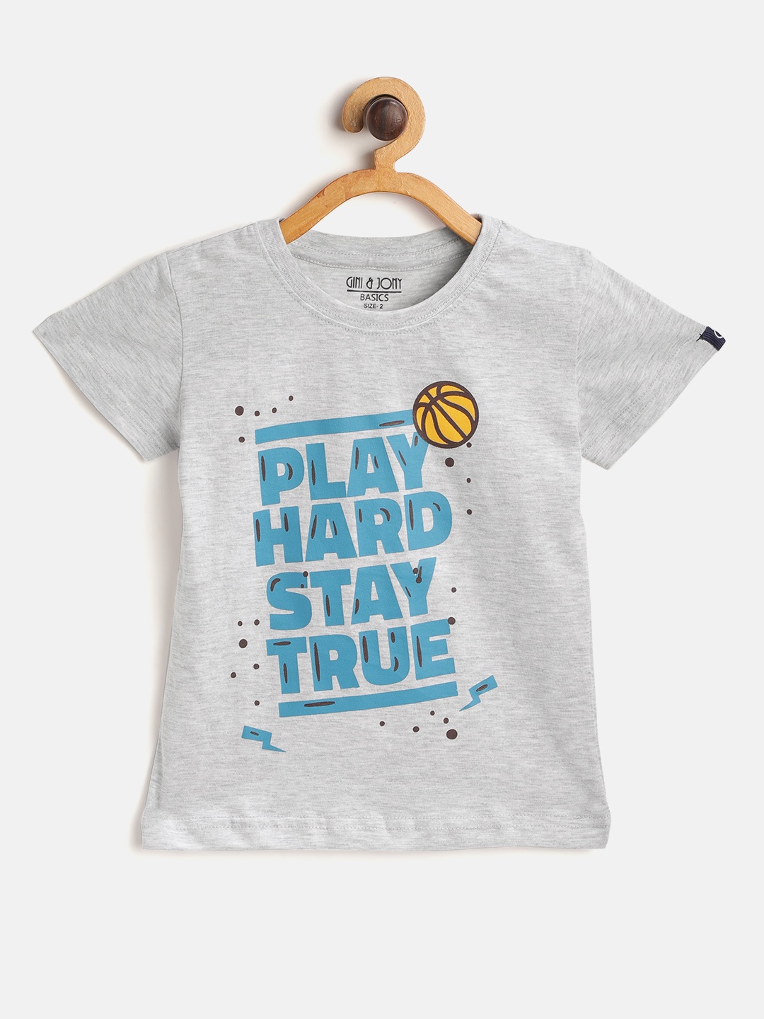 

Gini and Jony Boys Grey Melange & Blue Typography Print Round Neck T-shirt