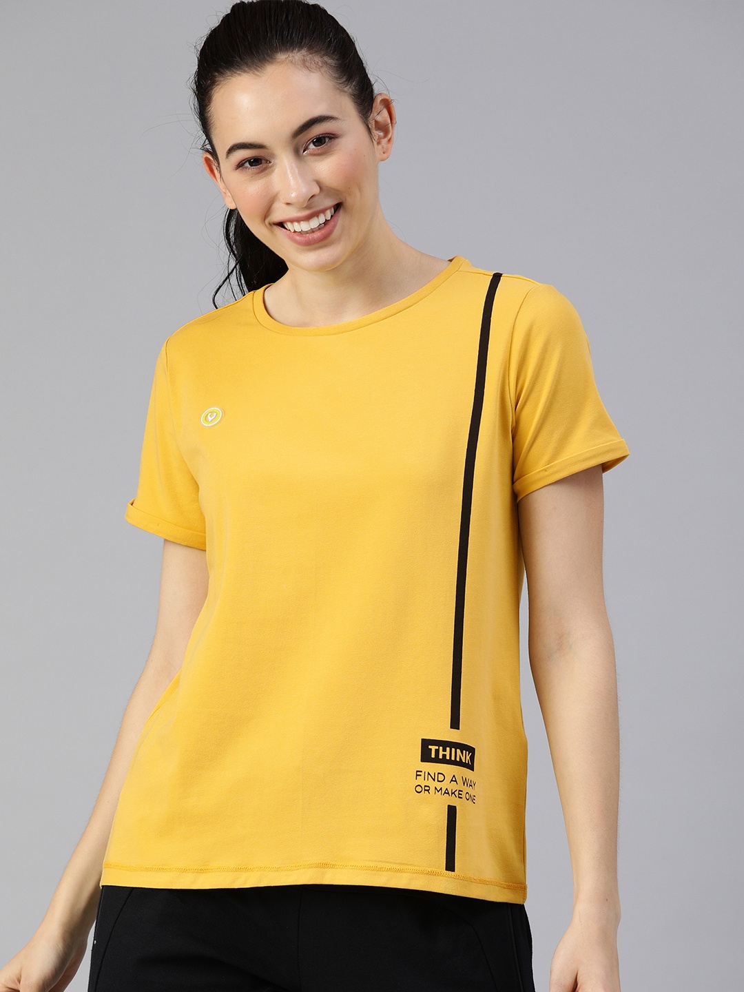 

Allen Solly Tribe Women Mustard Yellow Solid Round Neck T-shirt