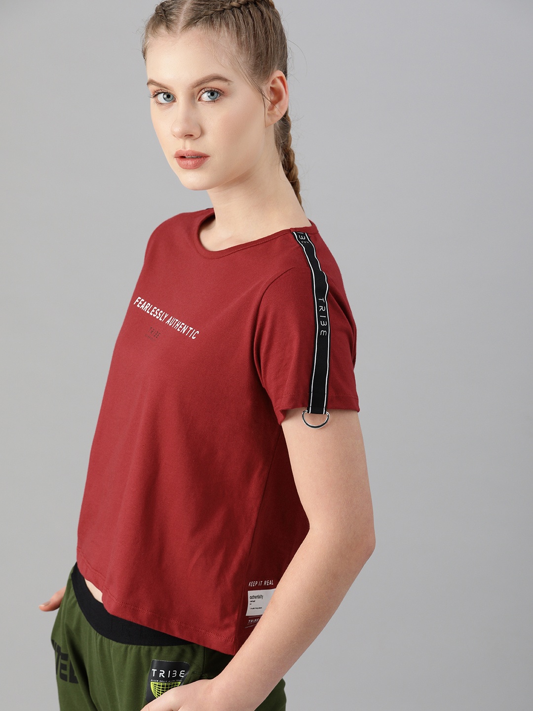 

Allen Solly Tribe Women Maroon Printed Round Neck Pure Cotton T-shirt