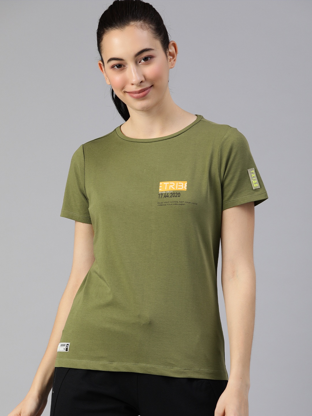 

Allen Solly Tribe Women Olive Green Printed Round Neck T-shirt