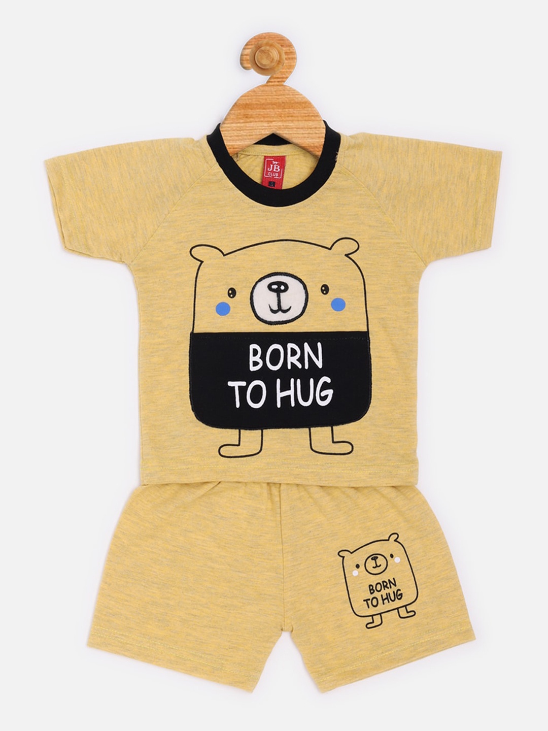 

Jaybee Boys Mustard Yellow Printed Cotton T-shirt with Shorts